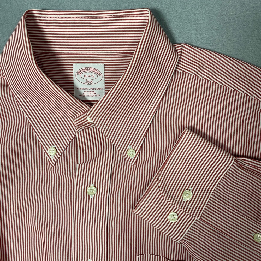Brooks Brothers‎ 346 16 -4/5 Non Iron Button Down Red White Stripes Cotton